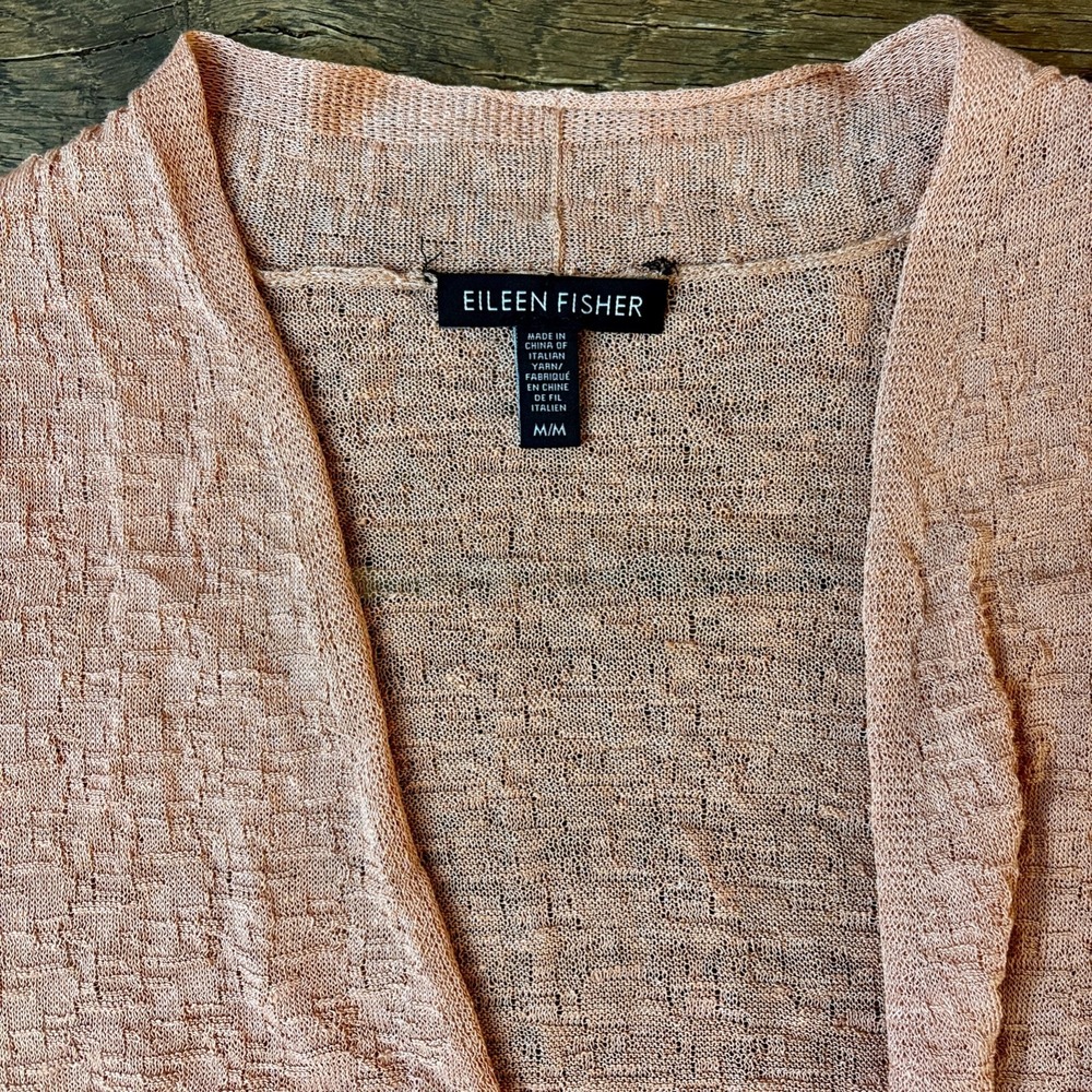 Eileen Fisher Organic Linen Blend Open-Front Cropped Cardigan Coral Size M - Picture 4 of 7
